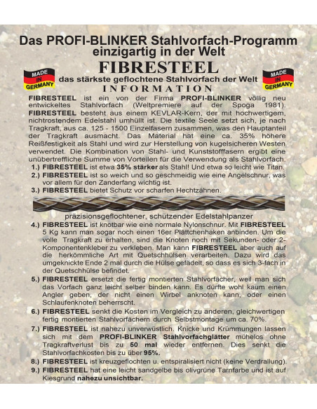 Profi-Blinker Fibresteel Montage mit Schlaufe und Wirbel 20 kg./ 5o cm